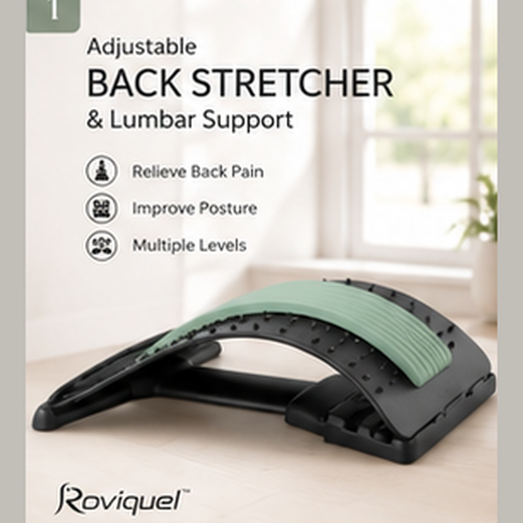 Roviquel adjustable back stretcher and lumbar support device